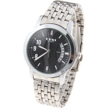 mens new EYKI stainless steel black and chrome quartz watch calendar japan