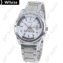 mens new Firpec stainless steel watch w/white face white &chrome hands date
