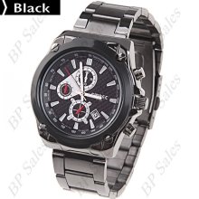 mens new Firpec stainless steel quartz watch w/black white & red face w/ date