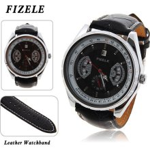 mens new Fizele mechanical skeleton watch w/ black face w/black leather band