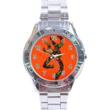 Mens Orange Deer Head Camo Stainless Steel Analogue Watch