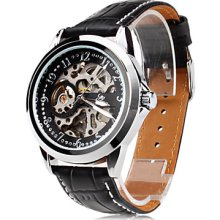 Men's PU Analog Automatic Mechanical Wrist Watch (Black)
