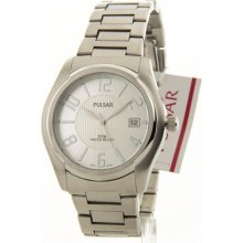 Mens Pulsar Stainless Steel Silver Dial Date 5ATM Casual Watch PXH669