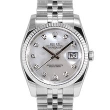 Mens Rolex Datejust Ss Factory Mop Diamond Dial Fluted Bezel Jubilee Band 116234