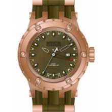 Men's Rose Gold Tone Stainless Steel Case Reserve GMT Diver Green Tone Dial Chro