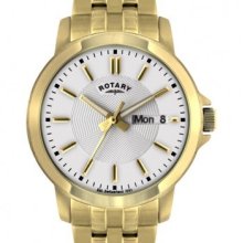 Mens Rotary Watch Gold Plated Steel Bracelet Day & Date Display Gb02822/06