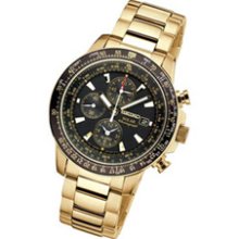 Men's Seiko Solar Alarm Gold-Tone Stainless Steel Watch with Round Black Dial (Model: SSC008) seiko