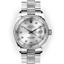 Men's Silver Dial Beadset Bezel Rolex Datejust Super President (924)