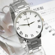 Men's Simple Dial Roman Numerals Quartz Watch White