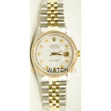 Men's Stainless Steel & Gold Datejust Model 16013 Jubilee Band Custom Added White Diamond Dial & Diamond Bezel