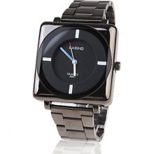 Men's Stainless Steel Band Square Elegant Wrist Watch - Black