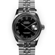 Men's Stainless Steel Black Roman Dial Fluted Bezel Rolex Datejust