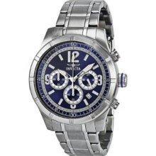 Men's Stainless Steel Case and Bracelet Chronograph Blue Tone Dial Date Display