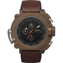 Men's Stainless Steel Case Black Dial Chronograph Brown Leather Strap