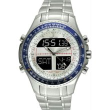 Men's Stainless Steel Digital Alarm Chronograph World Time Silver Dial