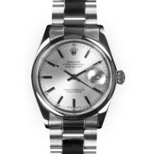 Mens Stainless Steel Oyster Silver Stick Dial Smooth Rolex Datejust