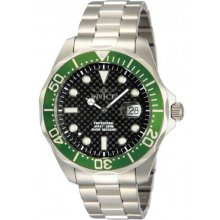 Men's Stainless Steel Pro DIver Quartz Carbon Fiber Dial Green Bezel