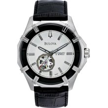 Men's Stainless Steel Skeleton Window Automatic Silver Tone Dial Strap