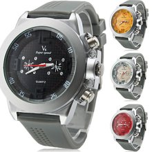 Men's Steel Plate Silicone Analog Band Quartz Wrist Watch (Assorted Colors)