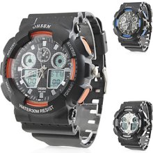 Men's Stylish Multi-Functional Rubber Digital Analog Multi-Movement Wrist Watch (Black)