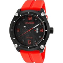 Men's Trendy Black Textured Dial Black IP Case Red Silicon ...