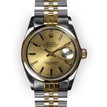 Men's Two Tone Champagne Stick Dial Smooth Bezel Rolex Datejust (644)