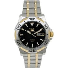 Men's Two Tone Stainless Stee Seiko 5 Black Dial Automatic Link Bracel