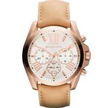 Michael Kors 'Bradshaw' Leather Strap Watch Vachetta/ Rose Gold