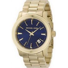 Michael Kors Mk7049 Mens Gold Plated Blue Dial Bracelet Watch