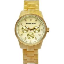 Michael Kors Women s Jet Set Quartz Crystal Accent Gold-tone Ceramic Bracelet Watch