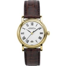 Michel Herbelin Women's Quartz Watch With White Dial Analogue Display And Brown Leather Strap 12432/P01ma