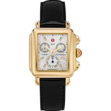 MICHELE Signature Deco Gold-Plated Diamond Dial Black Patent Leather