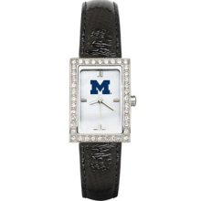 Michigan Wolverines Ladies Allure Watch Black Leather Strap LogoArt