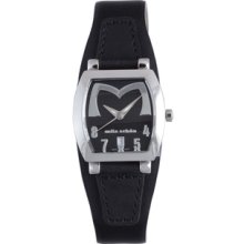 Mila Schon Women's Black Textured Dial Leather Date Quartz