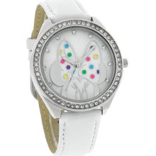 Minnie Mouse Watch Disney Women's Watch Rhinestone Accent White Leather Strap