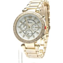 Mk Chrono Style Geneva Crystal Bezel Fashion Bracelet Watch