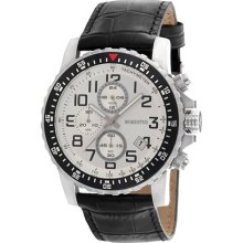 Momentus Stainless Steel with Black Leather Band & White Dial Ch ...