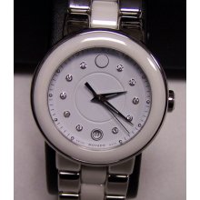 Movado Swiss Watch Cerena White Ceramic Steel Diamonds 0606540