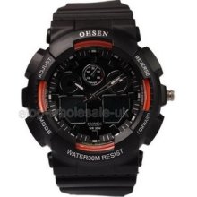 Multifonction Auto Date Digital Analog Dual Display Sport Mens Watch Orange