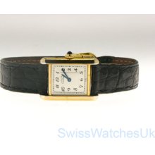 Must De Cartier Tank Gold Plated Silver Quartz Watch Ship From London,uk Call Us