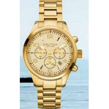 Nautica Ladies` Gold Tone Bracelet Watch W/ Gold Dial & Luminous Hands