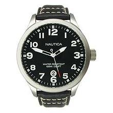 Nautica Leather BFD 101 Date Window Black Dial Men's watch #N09558G
