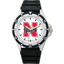 Nebraska Cornhuskers Ncaa Men's Large Dial Sports Watch W/rubber Bracelet
