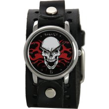 Nemesis Men's Black Fire Skull Cuff Watch