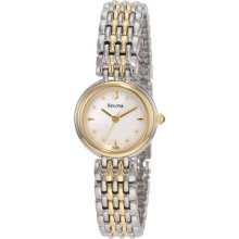 New BULOVA Ladies Round Analog Quartz Watch Two-Tone Steel Bracelet MOP Dial