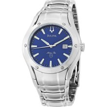 New BULOVA Marine Star Mens Blue Analog Quartz Watch Steel Bracelet