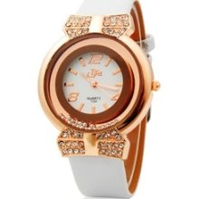 New Dfa Analog Women Watch w/ Crystals & Beads Decoration White