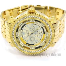 NEW ICED OUT MENS HIP HOP LIL WAYNE WATCHES GOLD FACE w GOLD METAL BA