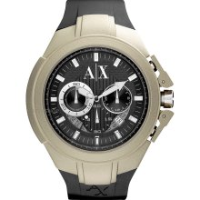 New Mens ARMANI EXCHANGE A|X Steel Chronograph Round Watch Black Rubber Strap