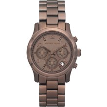 New MICHAEL KORS Ladies Chronograph Round Analog Watch Brown Steel Bracelet